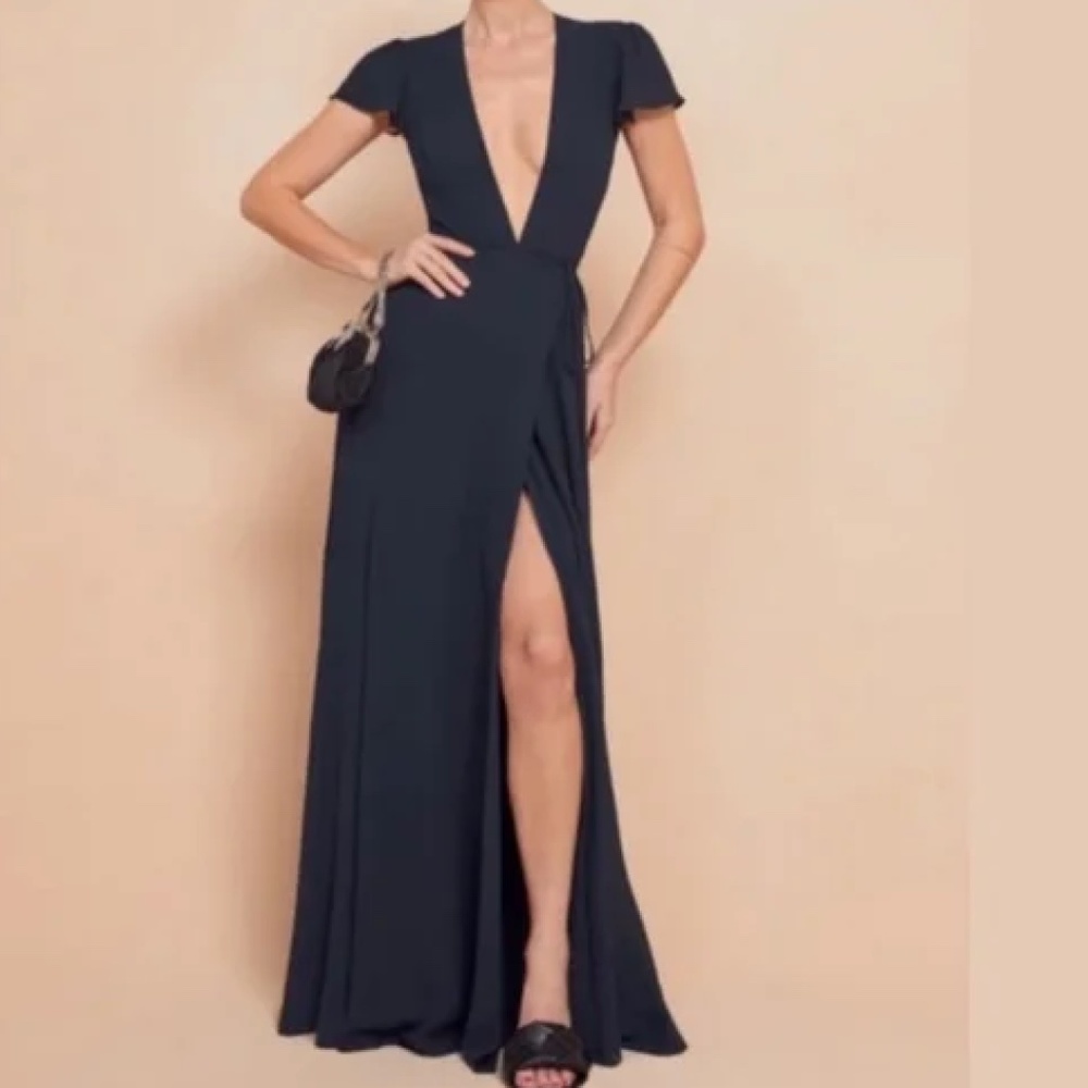 Reformation Rosey Navy Wrap Dress